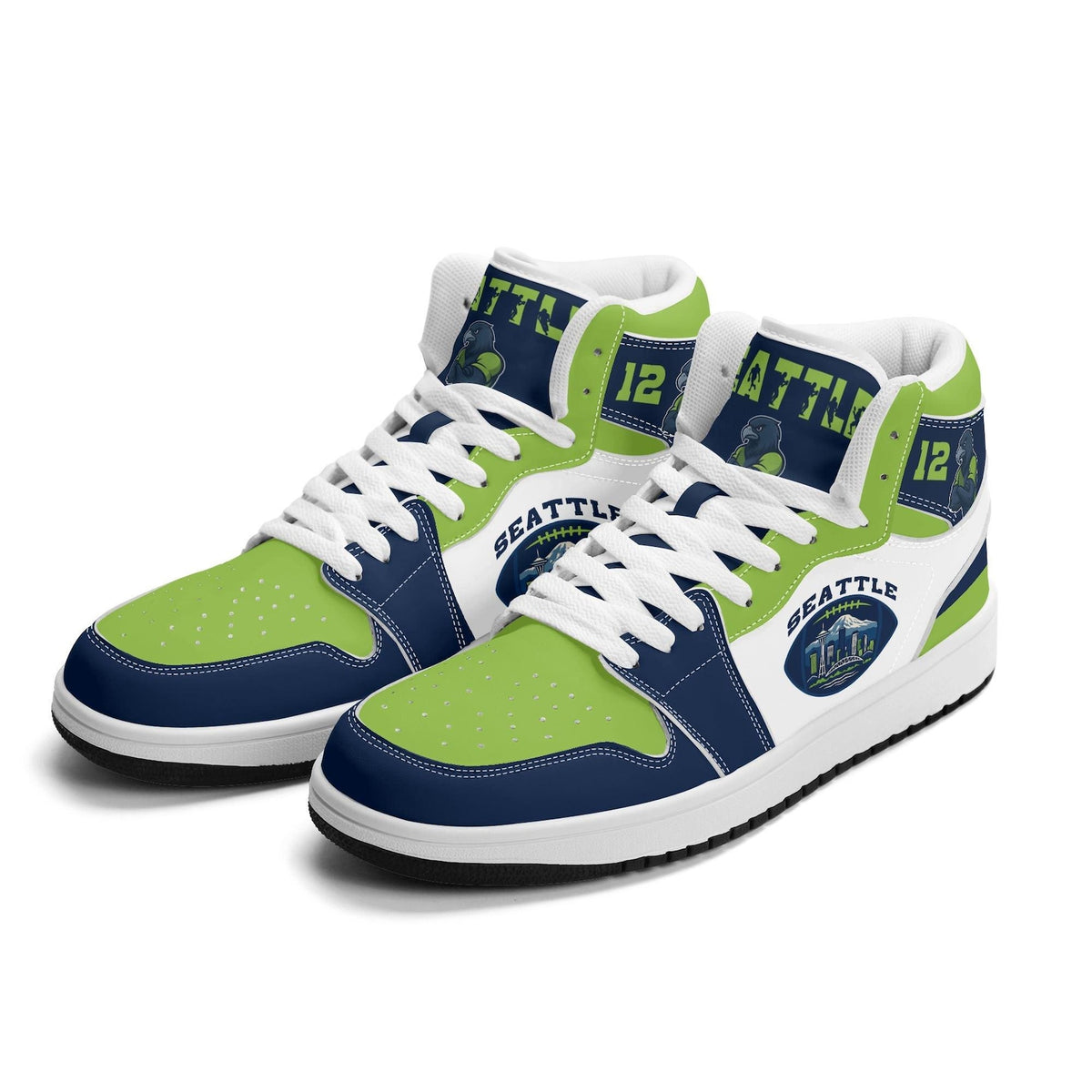 Seattle Football Team Shoes for Men & Women Team Themed Basketball Shoes Custom Blue Green Football Sneaker Seattle Sneakers Seattle Gift