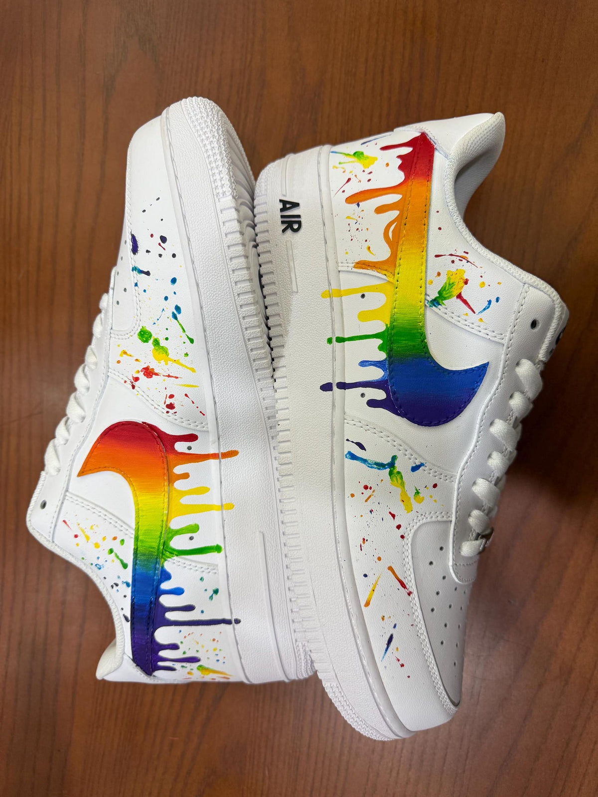 Custom Nike Air Force 1 Shoes | Rainbow Swoosh Paint Splatter | Pride Sneakers AF1