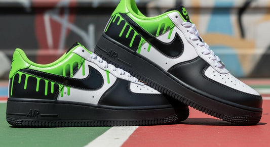 Green Drips and Black Paint Custom Air Force 1 | Hand-Painted Shoes l Father's Day Gift l Birthday Gift