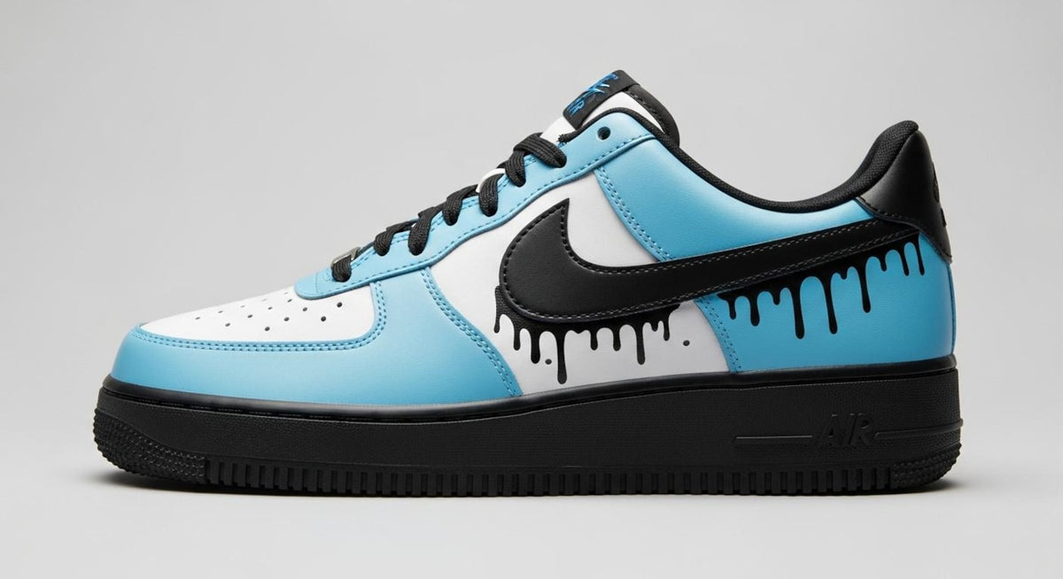 Custom Air Force 1 Sneakers | Black Drips on Blue Paint l Birthday Gift