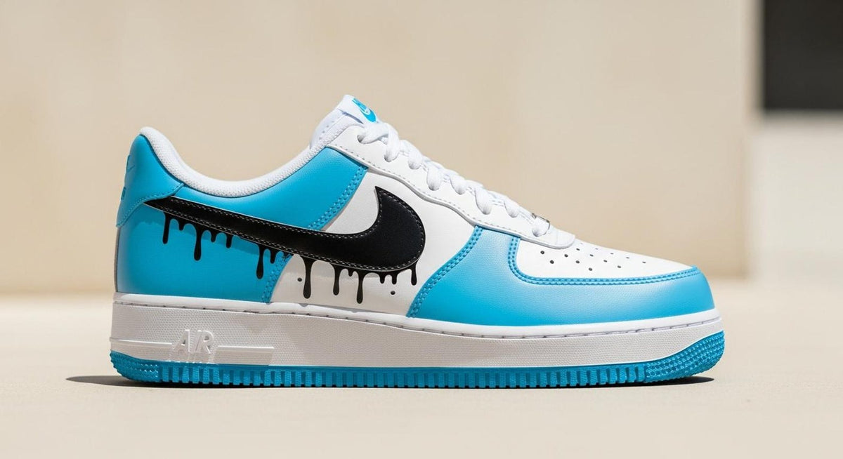 Custom Air Force 1 Sneakers | Black Drips on Blue Paint l Birthday Gift