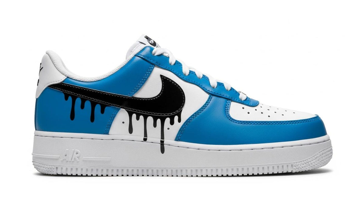 Custom Air Force 1 Sneakers | Black Drips on Blue Paint l Birthday Gift