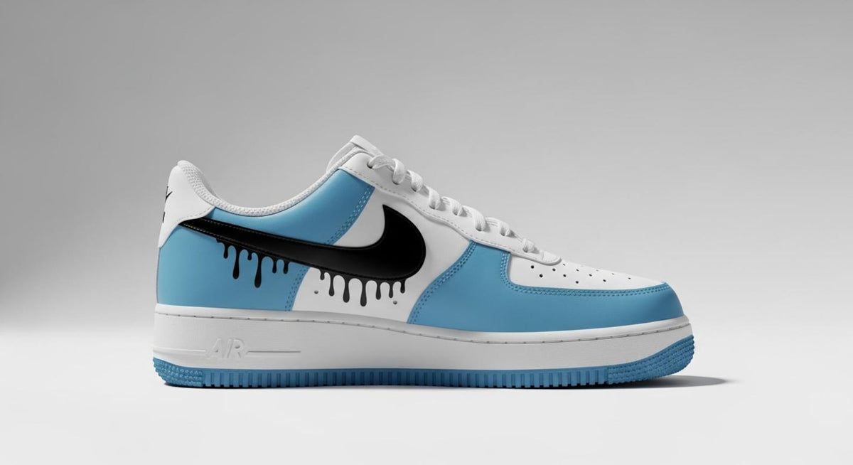 Custom Air Force 1 Sneakers | Black Drips on Blue Paint l Birthday Gift