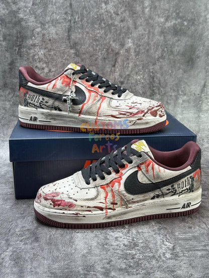 Custom Air force 1 gothic horror fake blood splatter sneakers - Hand painted af1 dark aestetic one of a kind.