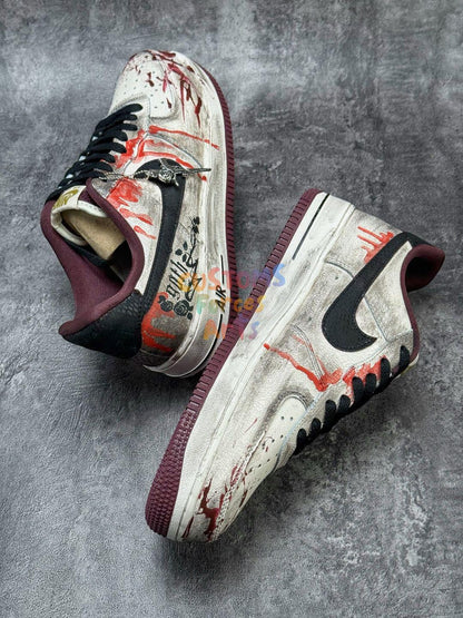 Custom Air force 1 gothic horror fake blood splatter sneakers - Hand painted af1 dark aestetic one of a kind.