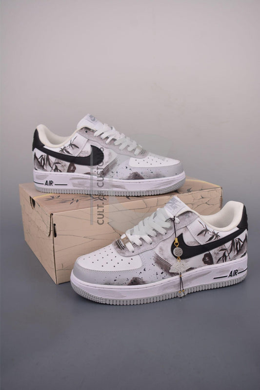 Custom Air force one Handpainted anime style japanese grey and white design for streetwear lovers