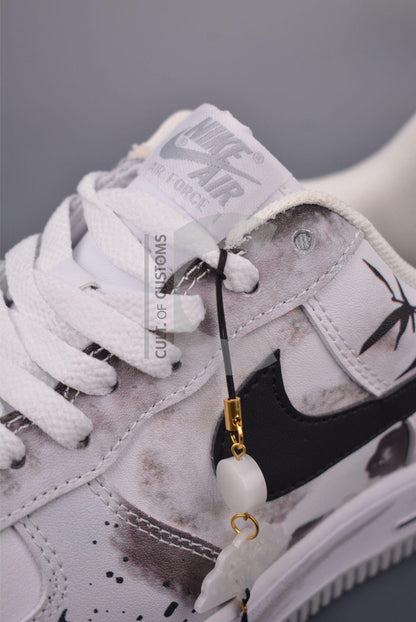 Custom Air force one Handpainted anime style japanese grey and white design for streetwear lovers