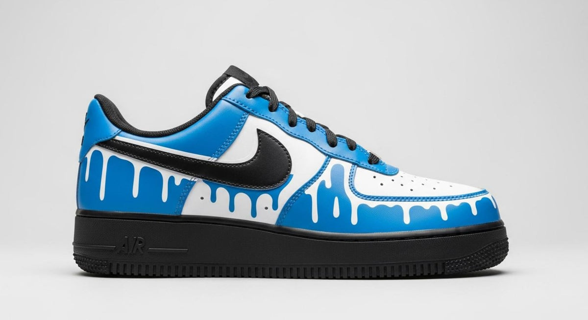 Custom Air Force 1 Sneakers | Black Drips on Navy Blue Paint l Birthday Gift