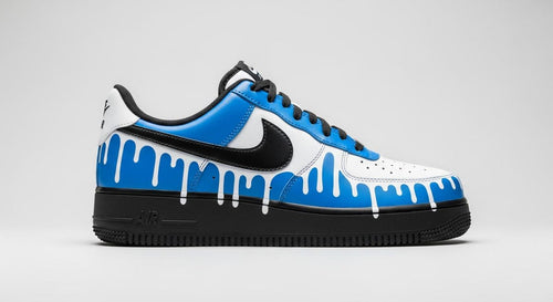 Custom Air Force 1 Sneakers | Black Drips on Navy Blue Paint l Birthday Gift