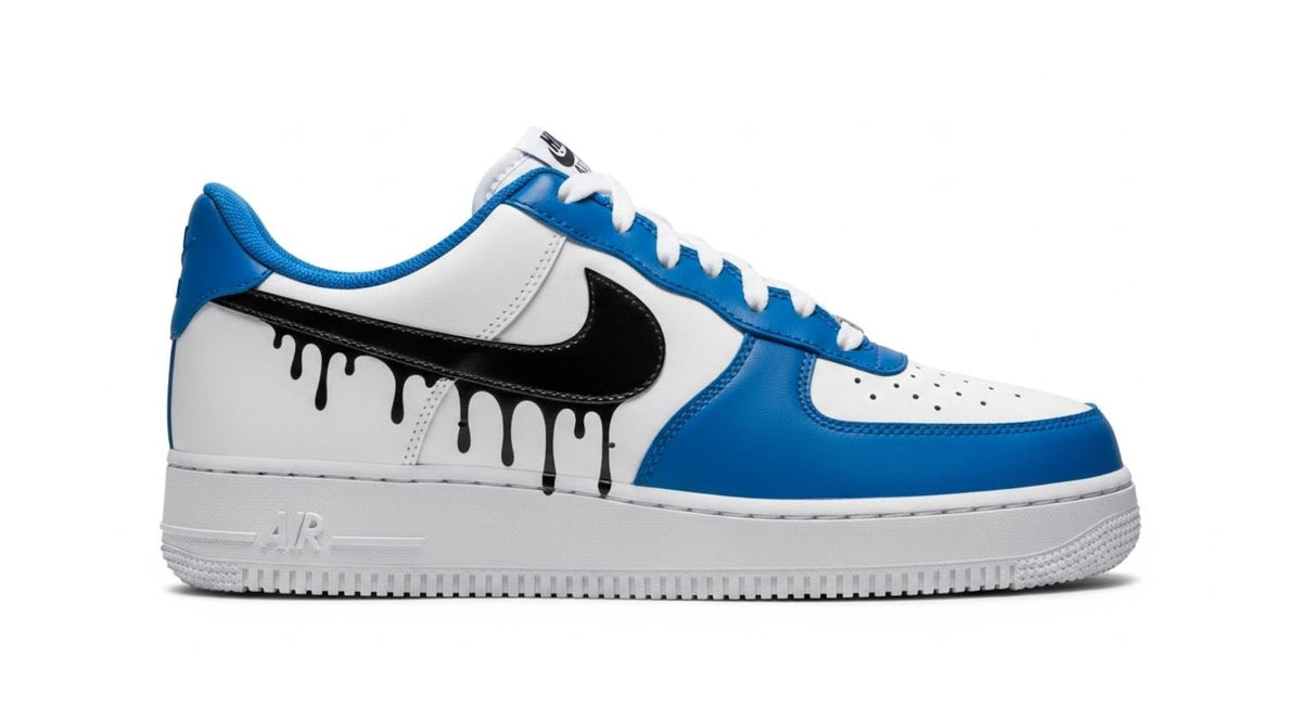 Custom Air Force 1 Sneakers | Black Drips on Navy Blue Paint l Birthday Gift