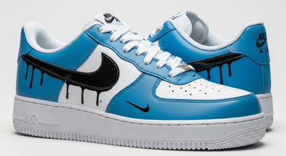 Custom Air Force 1 Sneakers | Black Drips on Navy Blue Paint l Birthday Gift