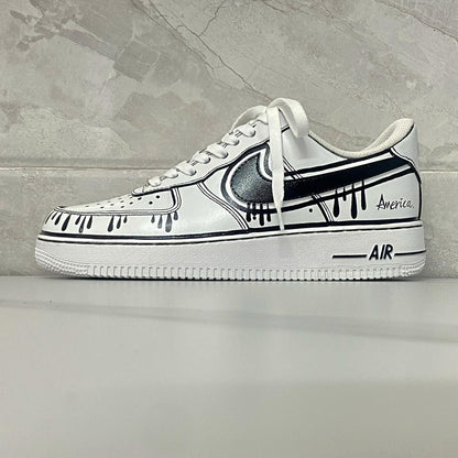 Custom Air Force 1 & Hand-Painted Af1 Shoes - Black White Drip On White Leather, Customized Sneakers, DIY Gift for Sneaker Lovers,Airforce1