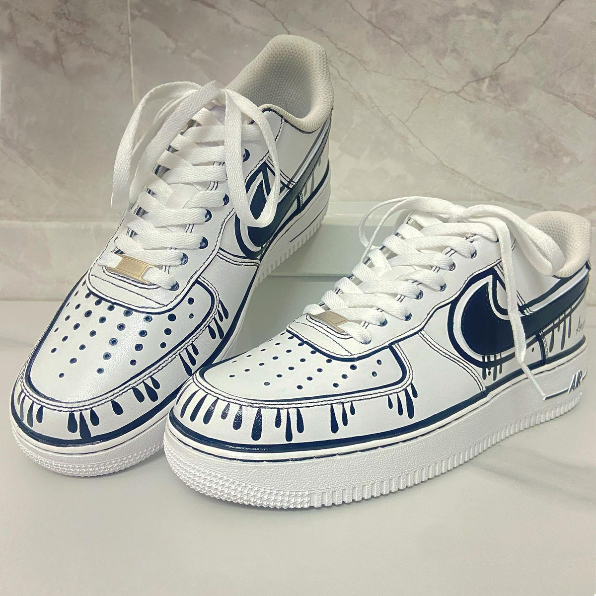 Custom Air Force 1 & Hand-Painted Af1 Shoes - Black White Drip On White Leather, Customized Sneakers, DIY Gift for Sneaker Lovers,Airforce1