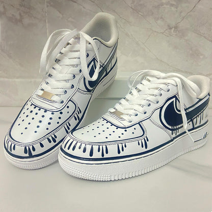 Custom Air Force 1 & Hand-Painted Af1 Shoes - Black White Drip On White Leather, Customized Sneakers, DIY Gift for Sneaker Lovers,Airforce1