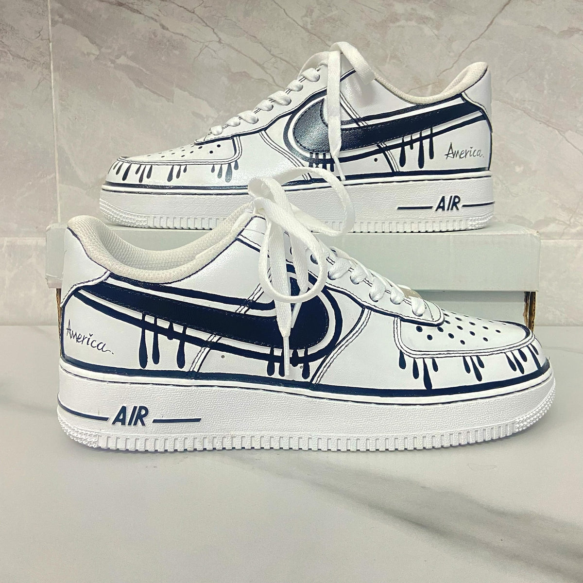 Custom Air Force 1 & Hand-Painted Af1 Shoes - Black White Drip On White Leather, Customized Sneakers, DIY Gift for Sneaker Lovers,Airforce1