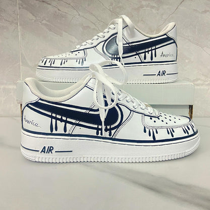 Custom Air Force 1 & Hand-Painted Af1 Shoes - Black White Drip On White Leather, Customized Sneakers, DIY Gift for Sneaker Lovers,Airforce1