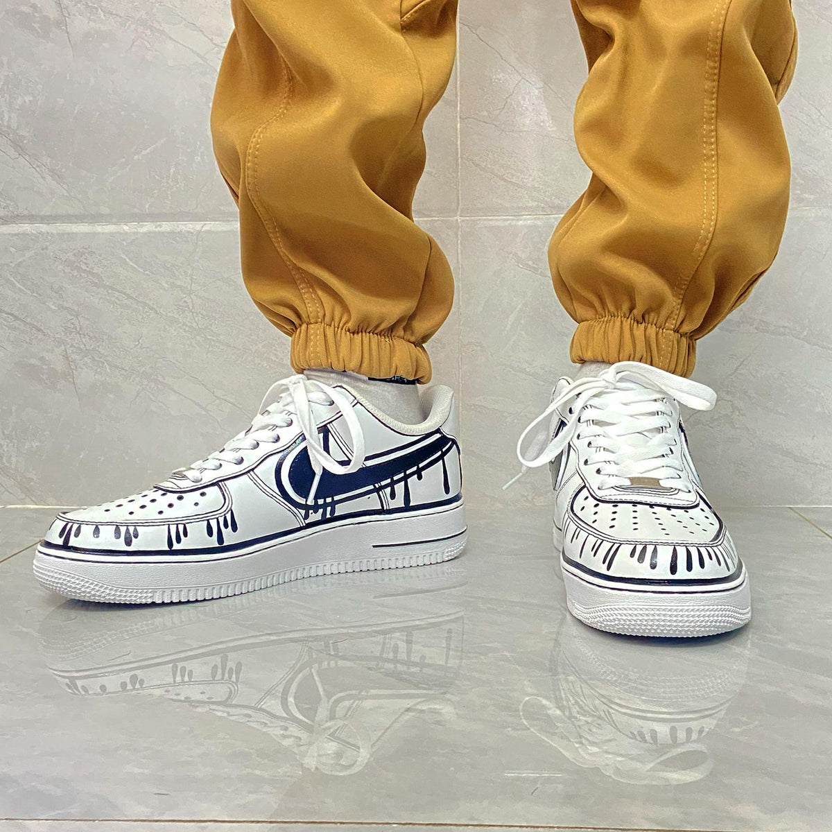 Custom Air Force 1 & Hand-Painted Af1 Shoes - Black White Drip On White Leather, Customized Sneakers, DIY Gift for Sneaker Lovers,Airforce1