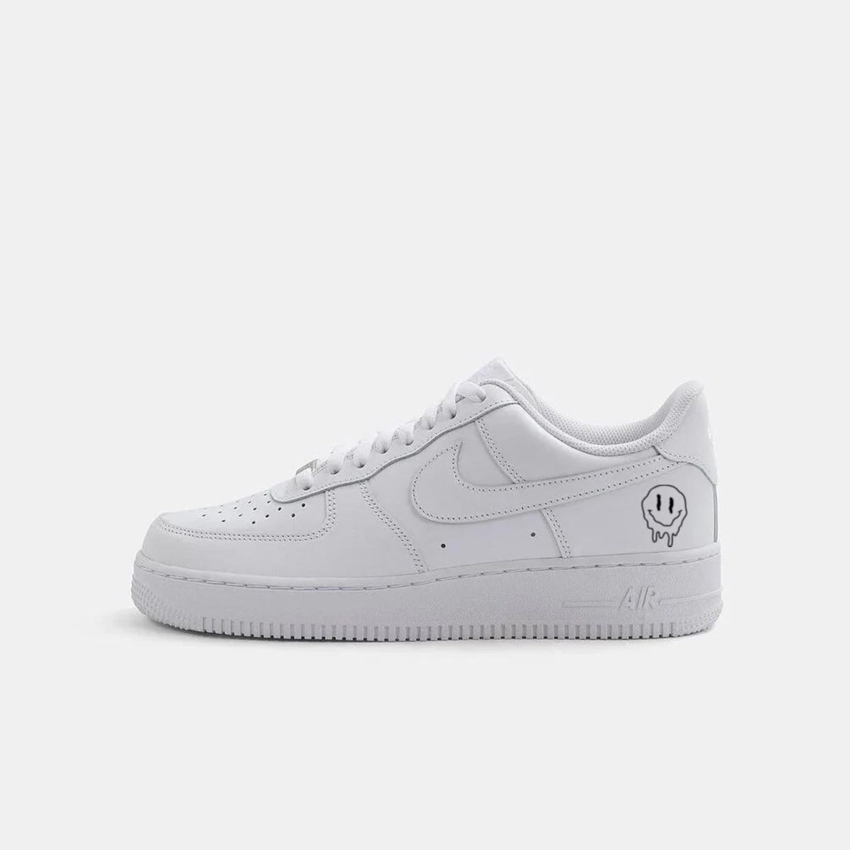 Air Force 1 sneakers with custom Melting smiley face design, handmade