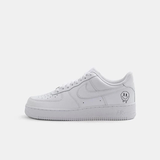 Air Force 1 sneakers with custom Melting smiley face design, handmade