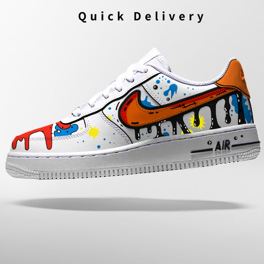 Custom Af1 Shoes - Black Drip Design,Custom Air Force 1 Gift,Hand Painted Air Force 1s,Unique Cartoon Shoe Gift,Hand-Painted Leather