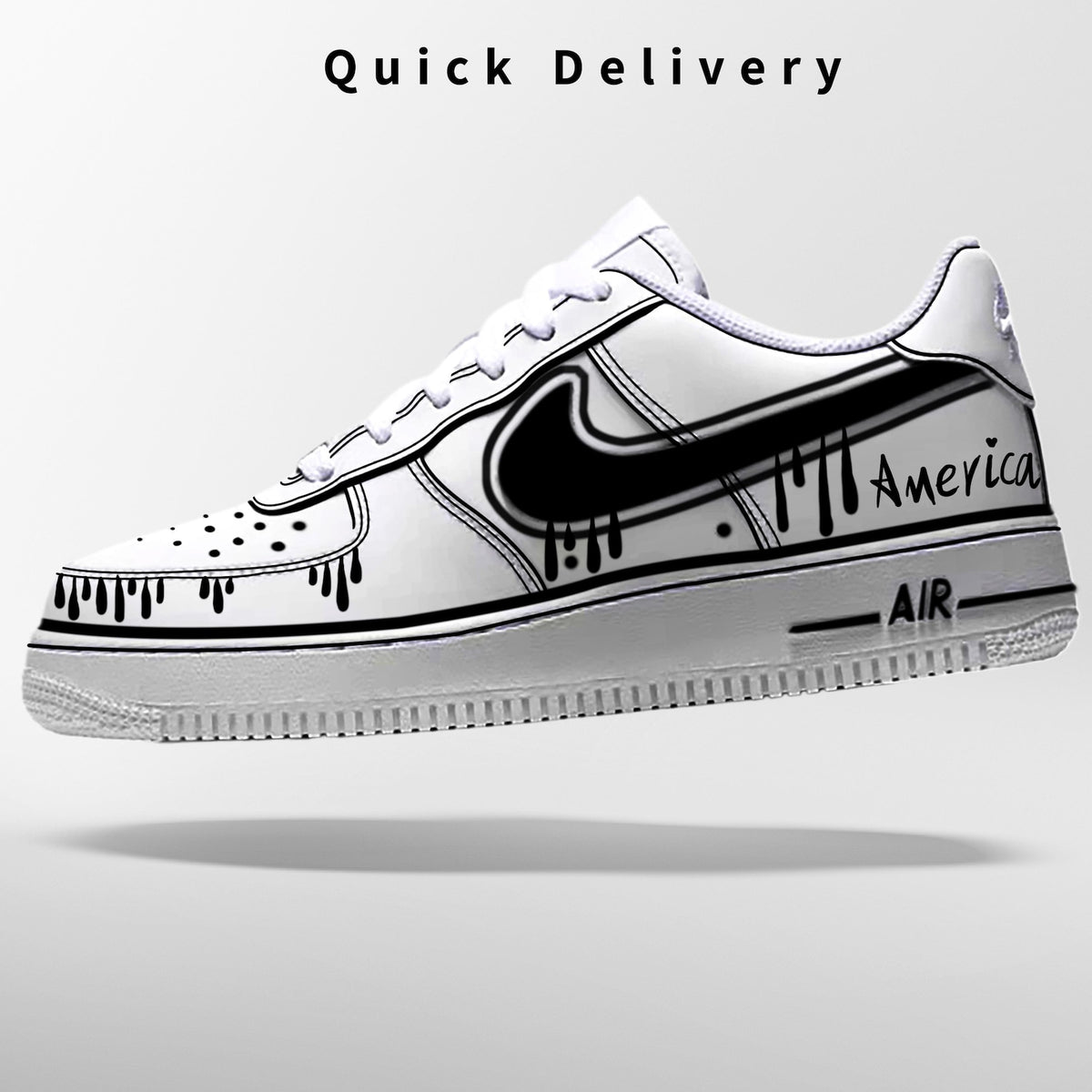 Custom Air Force 1 & Hand-Painted Af1 Shoes - Black White Drip On White Leather, Customized Sneakers, DIY Gift for Sneaker Lovers,Airforce1