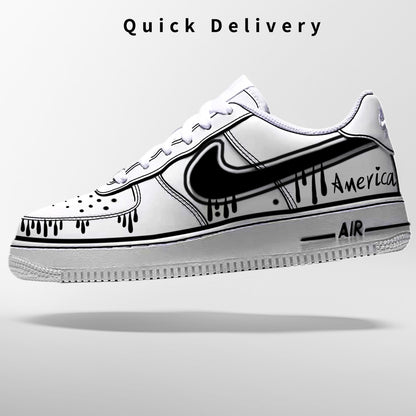 Custom Air Force 1 & Hand-Painted Af1 Shoes - Black White Drip On White Leather, Customized Sneakers, DIY Gift for Sneaker Lovers,Airforce1