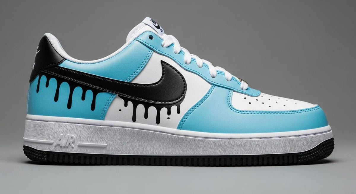Custom Air Force 1 Sneakers | Black Drips on Blue Paint l Birthday Gift