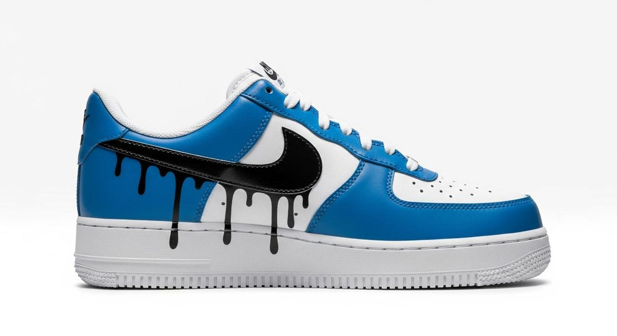 Custom Air Force 1 Sneakers | Black Drips on Blue Paint l Birthday Gift