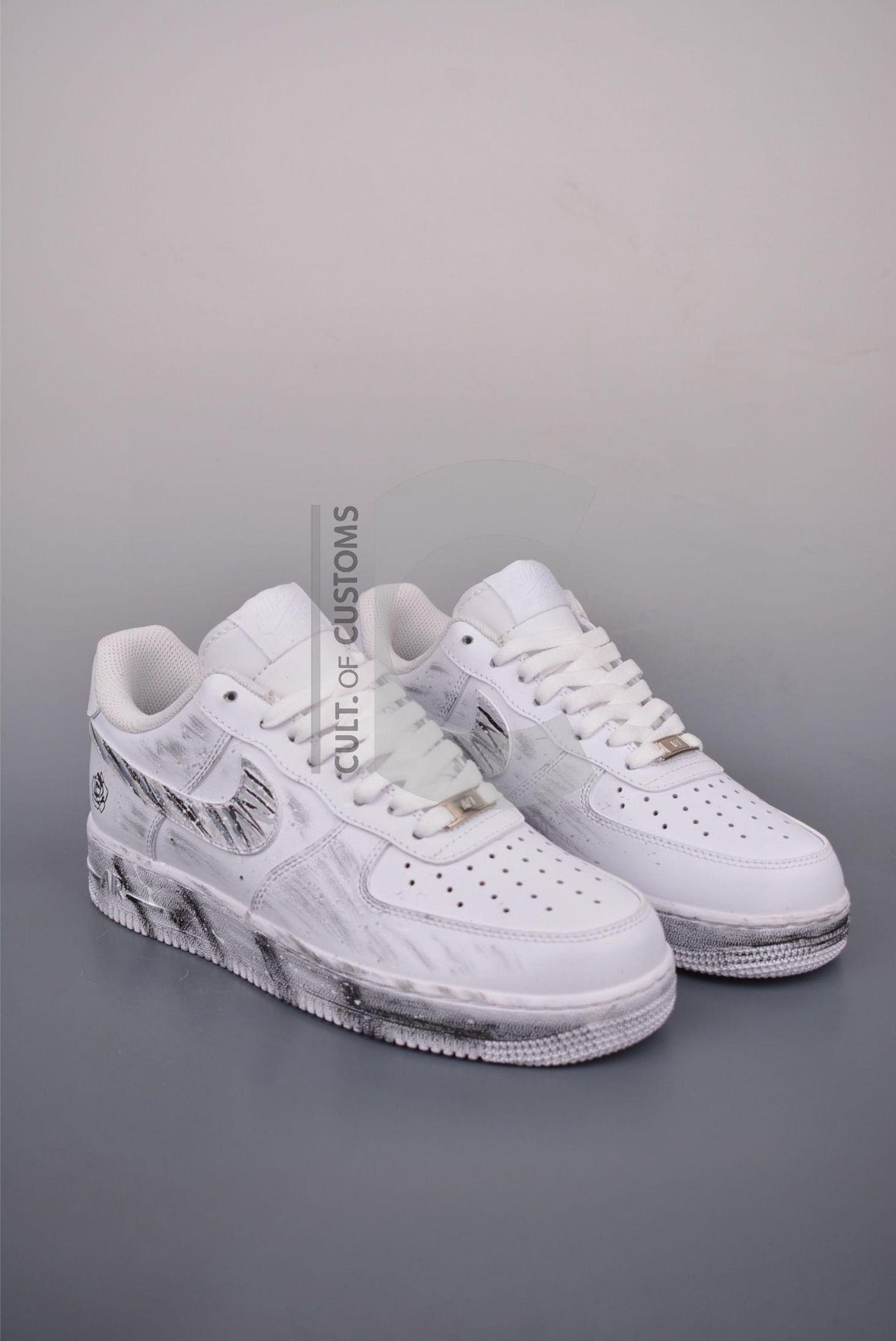 Custom Air force one Handpainted minimalist grey and white design for streetwear lovers