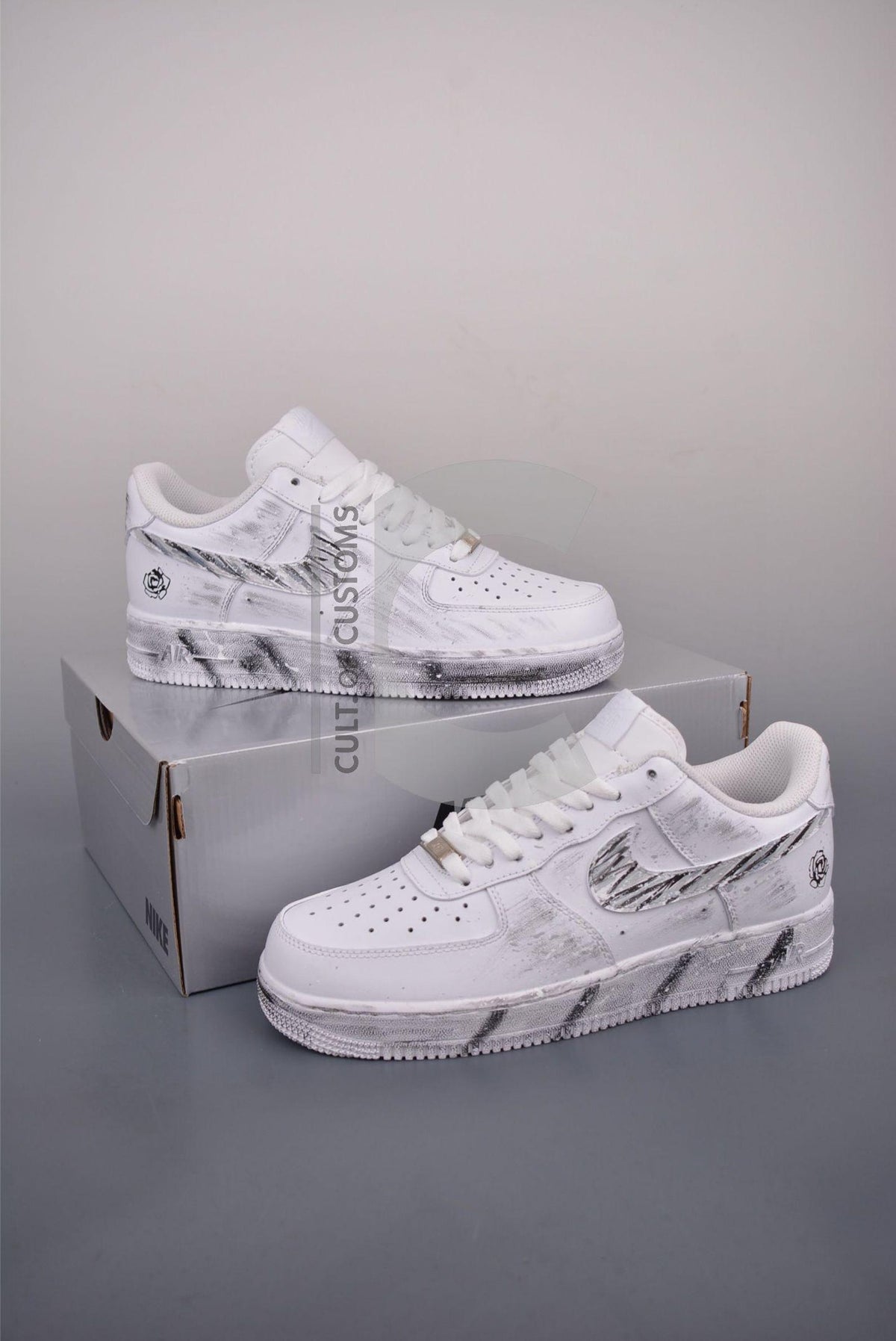 Custom Air force one Handpainted minimalist grey and white design for streetwear lovers