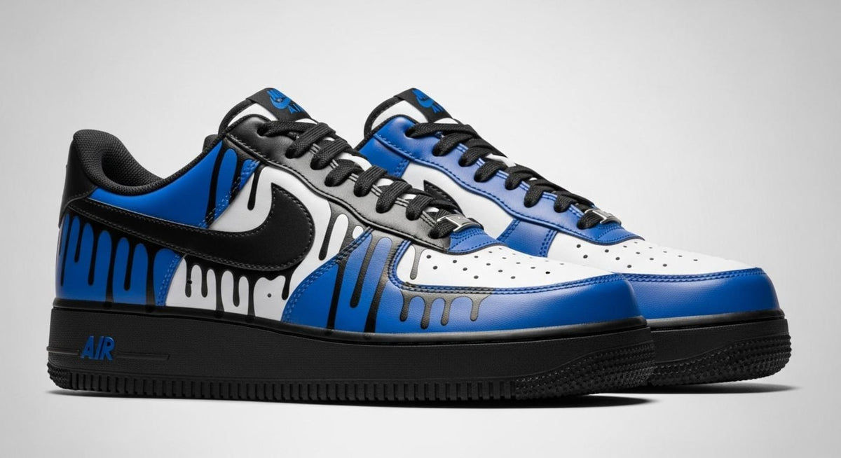 Custom Air Force 1 Sneakers | Black Drips on Navy Blue Paint l Birthday Gift