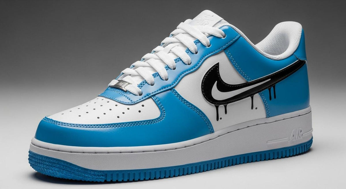 Custom Air Force 1 Sneakers | Black Drips on Navy Blue Paint l Birthday Gift