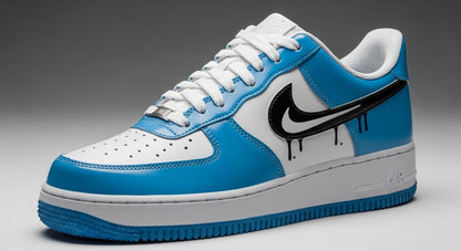 Custom Air Force 1 Sneakers | Black Drips on Navy Blue Paint l Birthday Gift