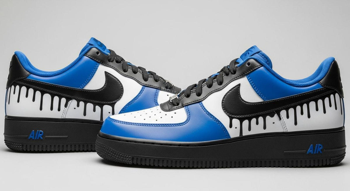 Custom Air Force 1 Sneakers | Black Drips on Navy Blue Paint l Birthday Gift