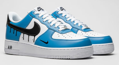 Custom Air Force 1 Sneakers | Black Drips on Navy Blue Paint l Birthday Gift
