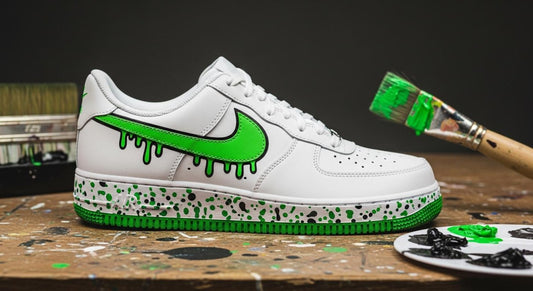 Green Splash Custom Air Force 1 | Hand-Painted Shoes l Father's Day Gift | Green Art Shoes | Birthday Gift for Him