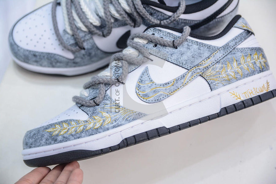 Custom Dunk low Grey Handpainted shoes greek god extra laces customized shoes
