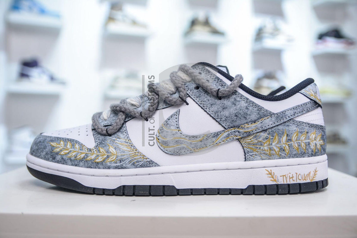 Custom Dunk low Grey Handpainted shoes greek god extra laces customized shoes