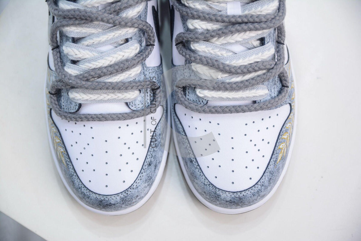 Custom Dunk low Grey Handpainted shoes greek god extra laces customized shoes