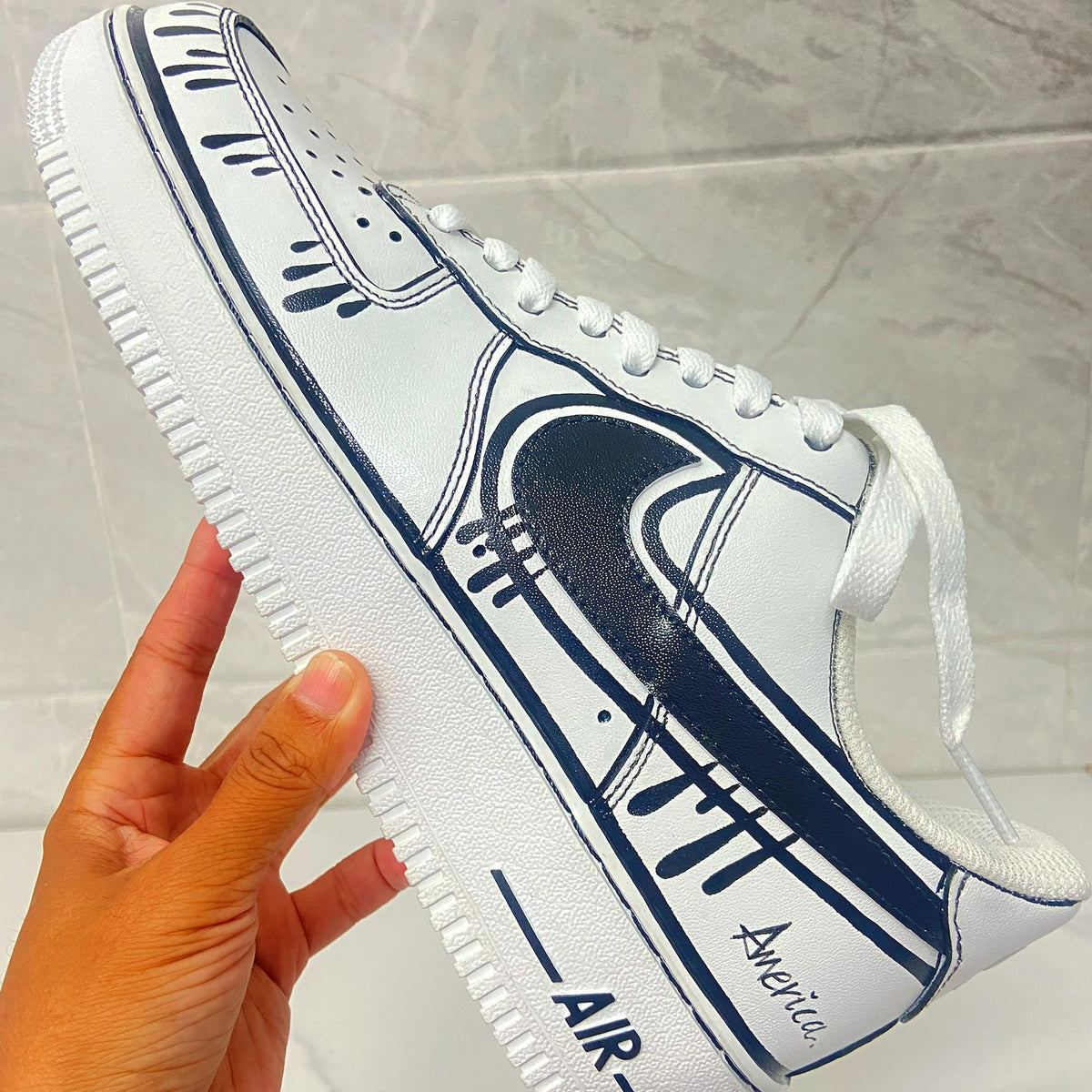 Custom Air Force 1 & Hand-Painted Af1 Shoes - Black White Drip On White Leather, Customized Sneakers, DIY Gift for Sneaker Lovers,Airforce1