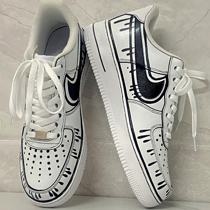 Custom Air Force 1 & Hand-Painted Af1 Shoes - Black White Drip On White Leather, Customized Sneakers, DIY Gift for Sneaker Lovers,Airforce1