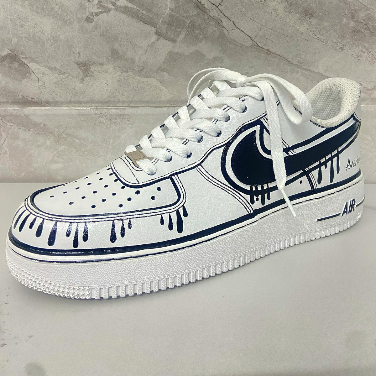 Custom Air Force 1 & Hand-Painted Af1 Shoes - Black White Drip On White Leather, Customized Sneakers, DIY Gift for Sneaker Lovers,Airforce1