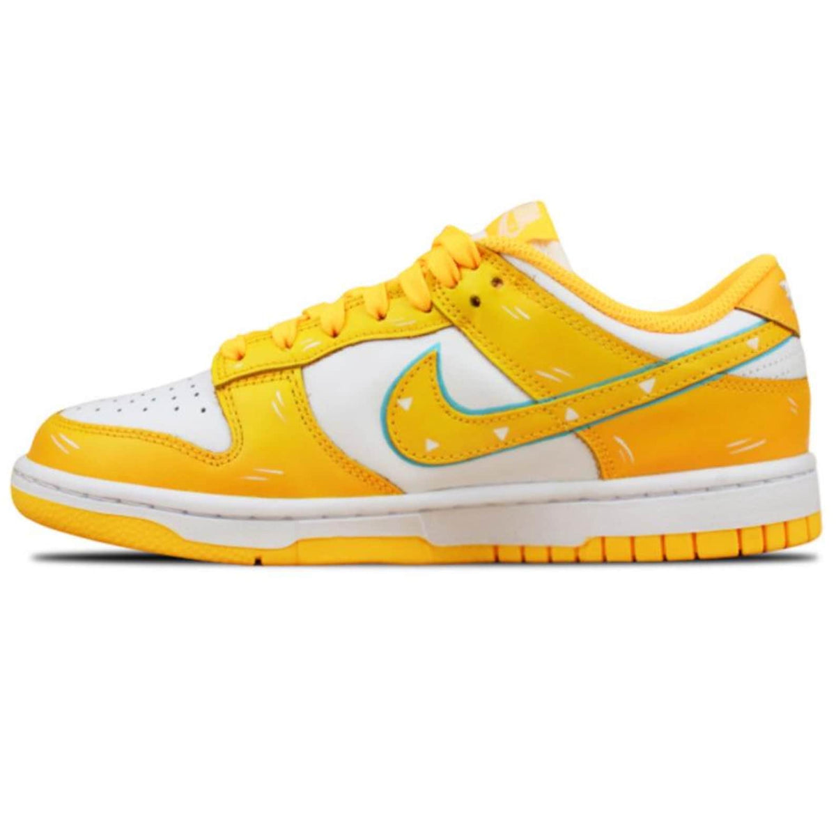 Custom yellow Nike Dunk Low lightning bolt sneakers, handmade