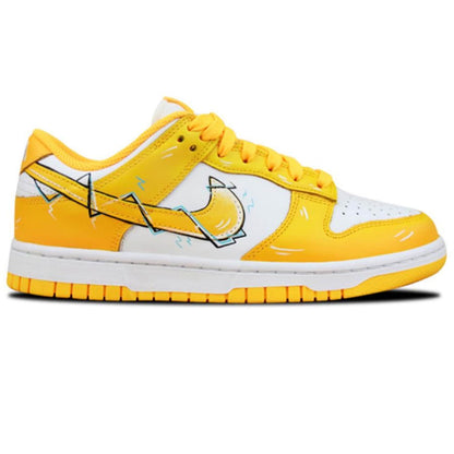 Custom yellow Nike Dunk Low lightning bolt sneakers, handmade