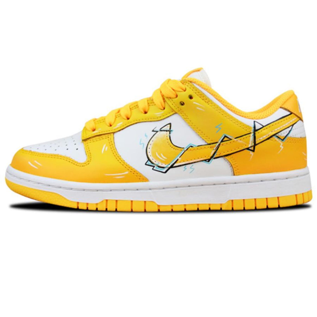 Custom yellow Nike Dunk Low lightning bolt sneakers, handmade