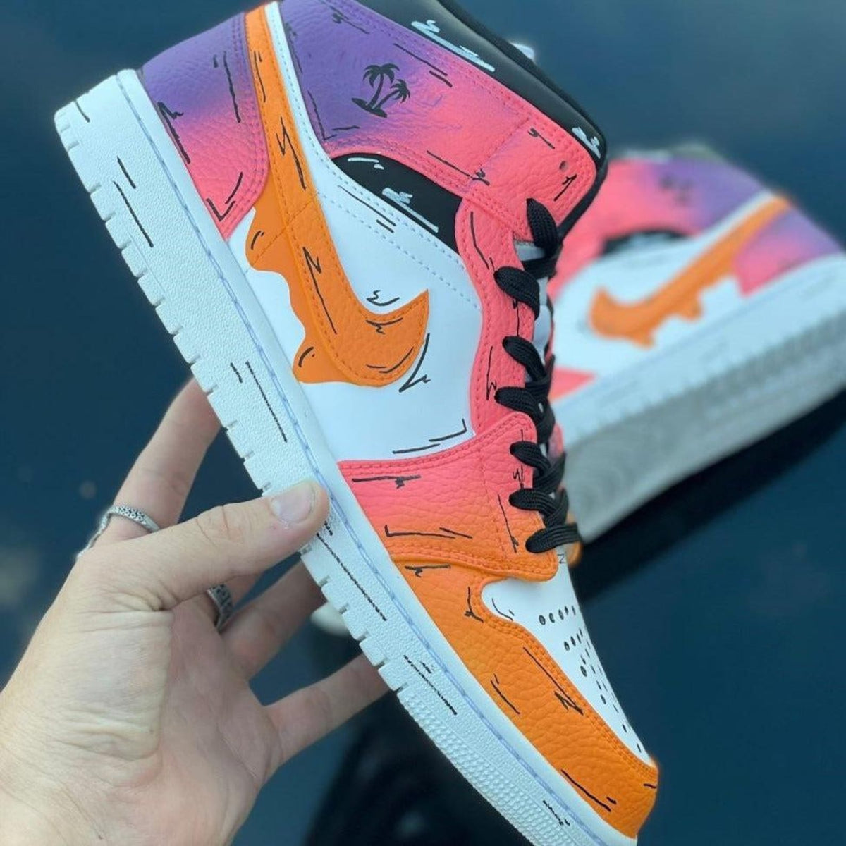 Jordan 1 high Miami vibes custom sneakers, handmade