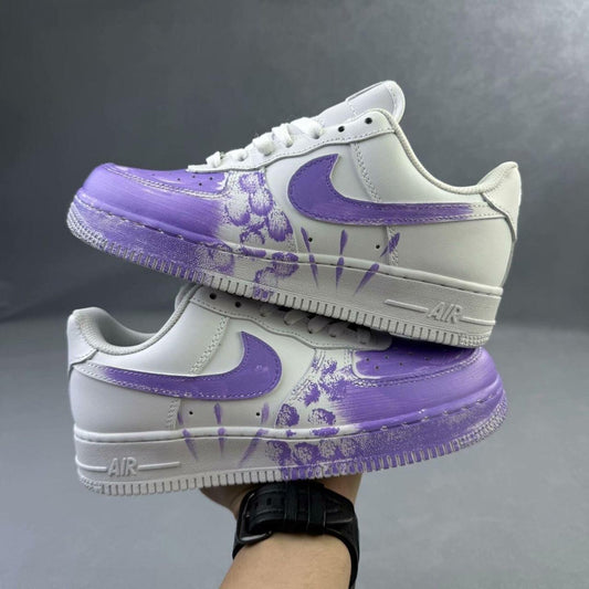 Air Force 1 white purple custom sneakers, handmade
