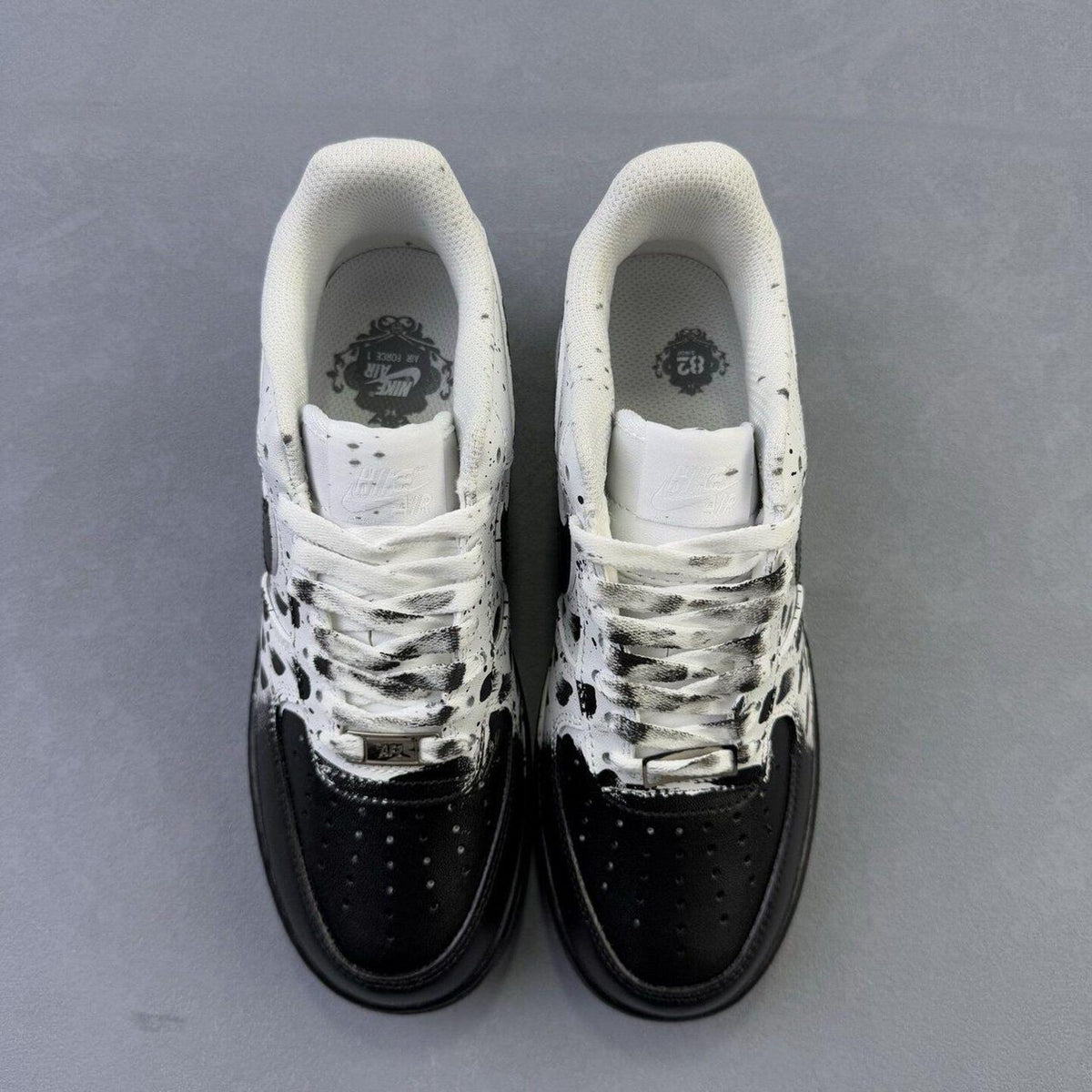 Custom Air Force 1 sneakers in black and white, handmade