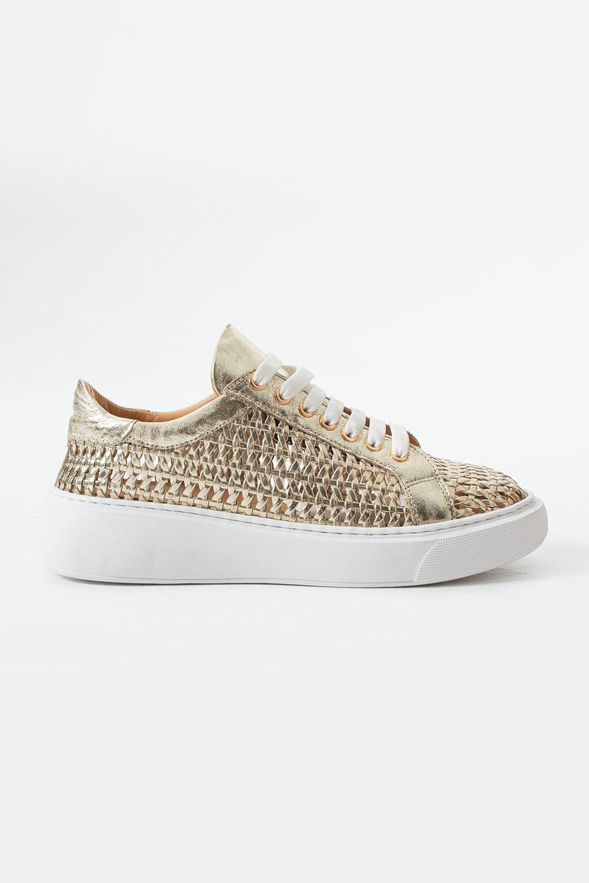 Glow Genuine Leather Gold Women's Casual Braided Sneaker Shoes