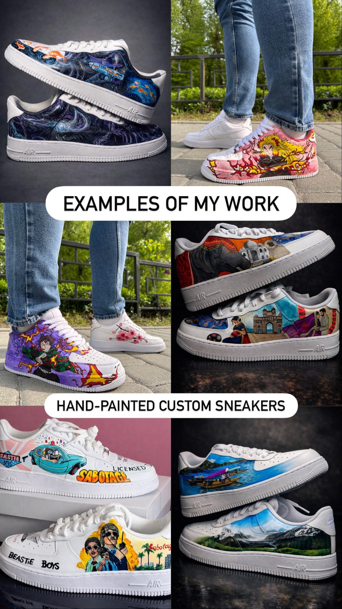 Custom Hand Painted Anime Air Force 1 Sneakers – Dark Streetwear Art